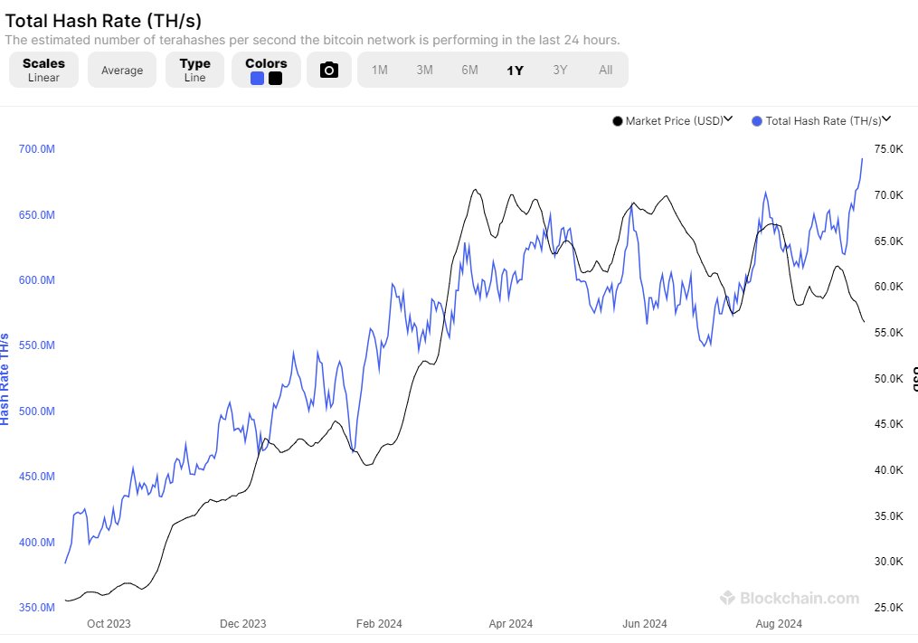 Hashrate della rete BTC